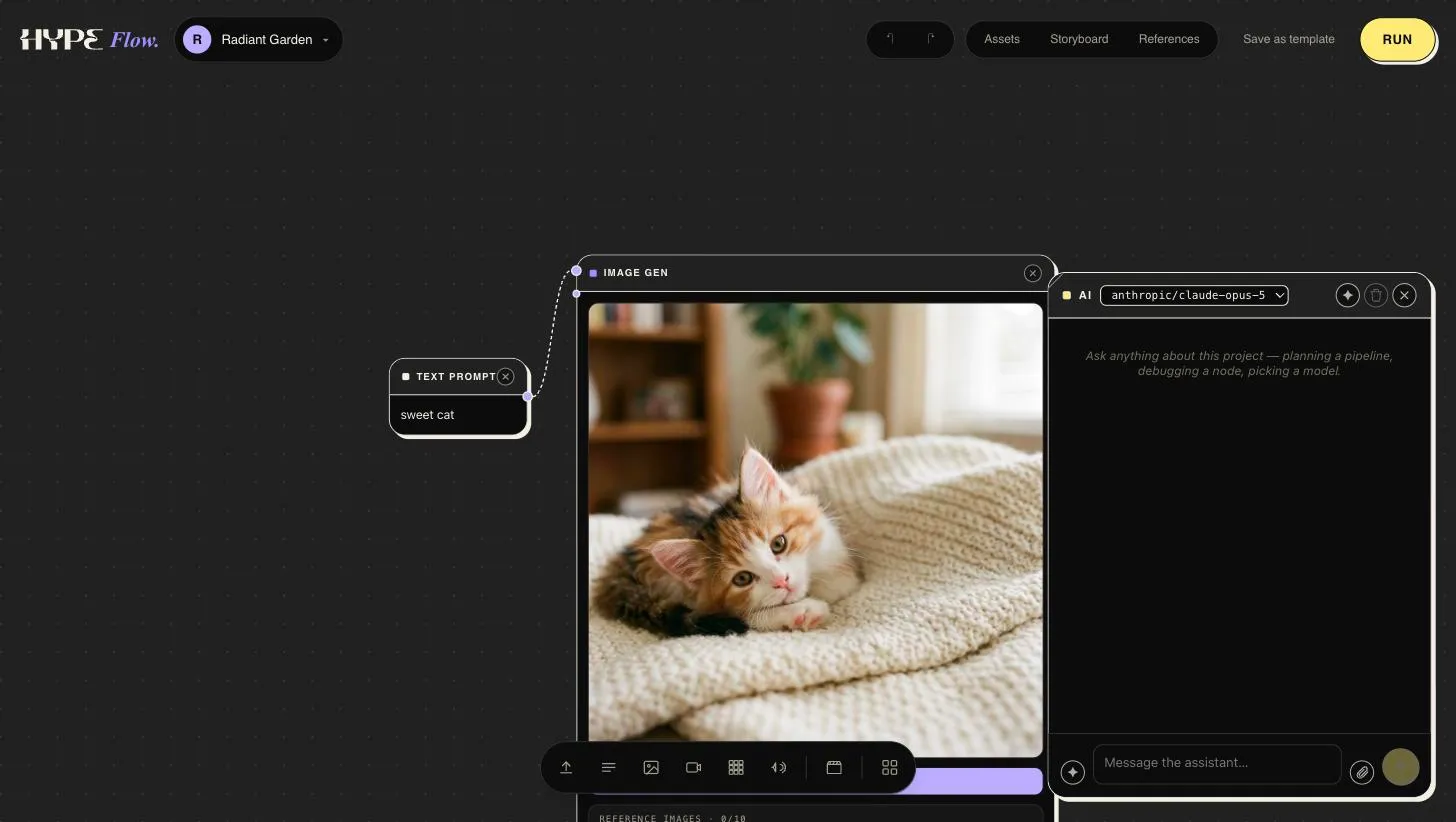 The chat companion panel open beside the canvas, ready to plan a pipeline or debug a node