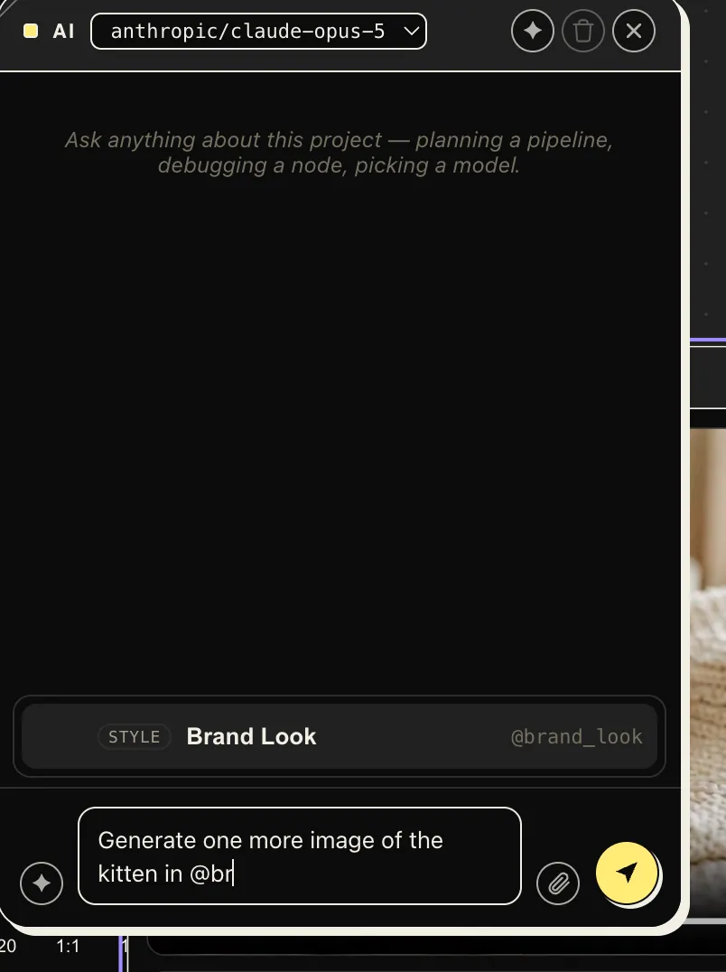The chat composer suggesting @brand_look from the project library