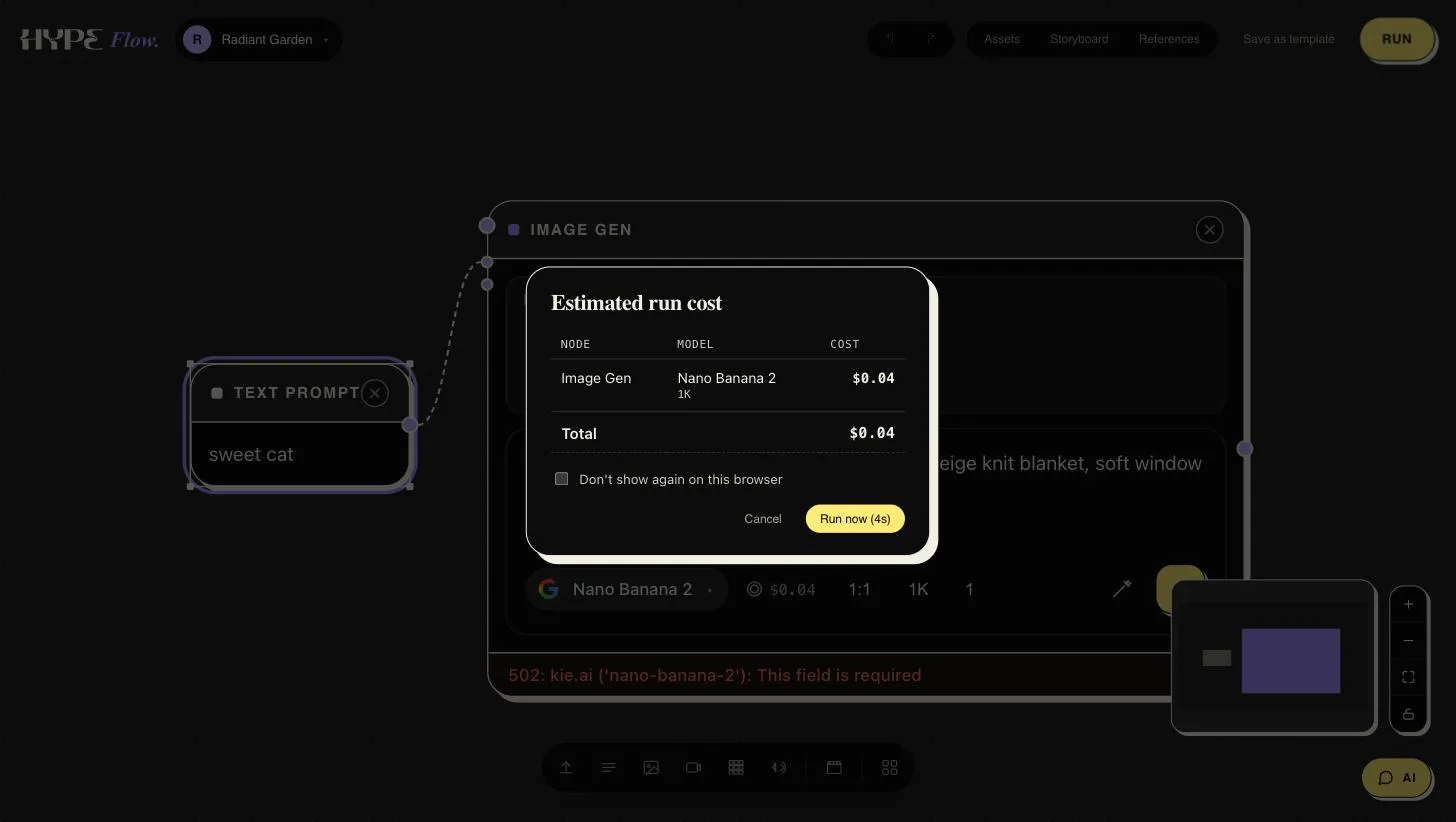 The pre-run estimate: each node’s model and cost, with the total, before the run starts